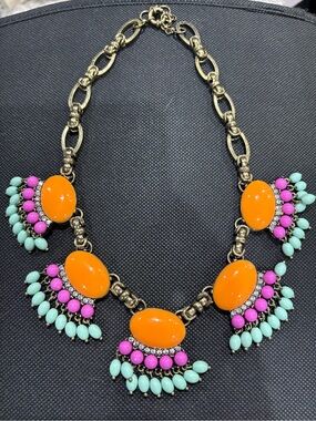 Statement Orange, Pink & Turquoise Bib Necklace - Unbranded